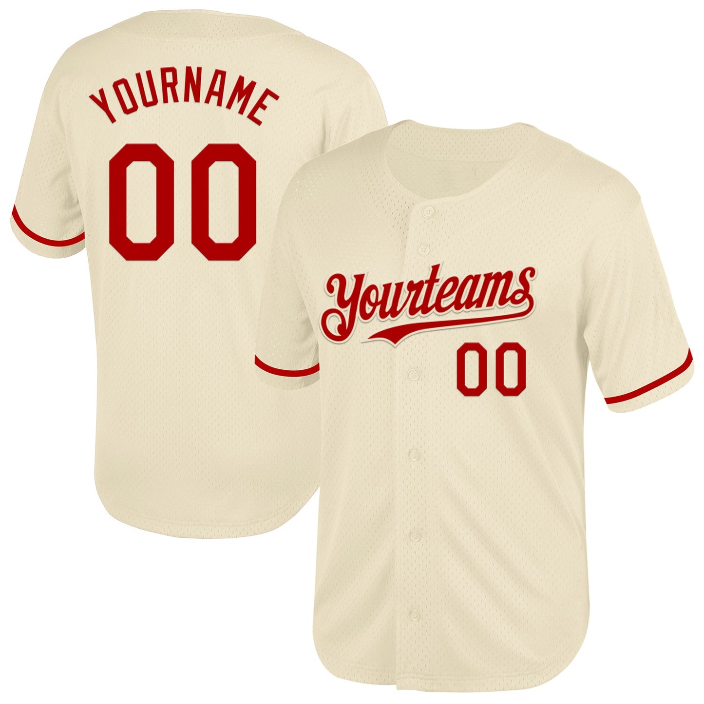 Custom Cream Red Mesh Authentic Throwback Baseball Jersey - Main View