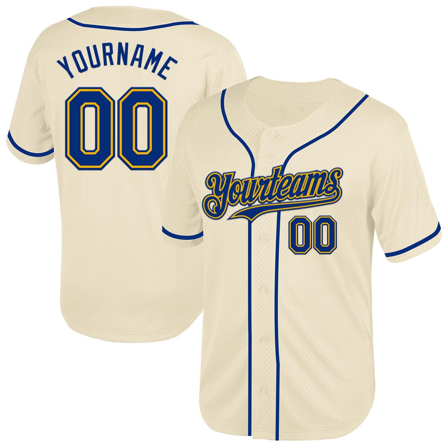 Custom Cream Royal-Gold Mesh Authentic Throwback Baseball Jersey - Main View
