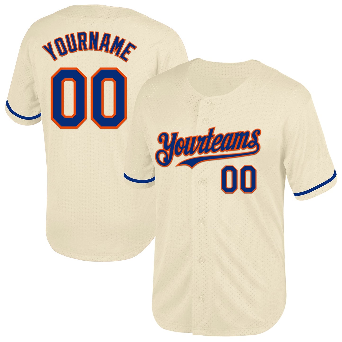 Custom Cream Royal-Orange Mesh Authentic Throwback Baseball Jersey - Main View
