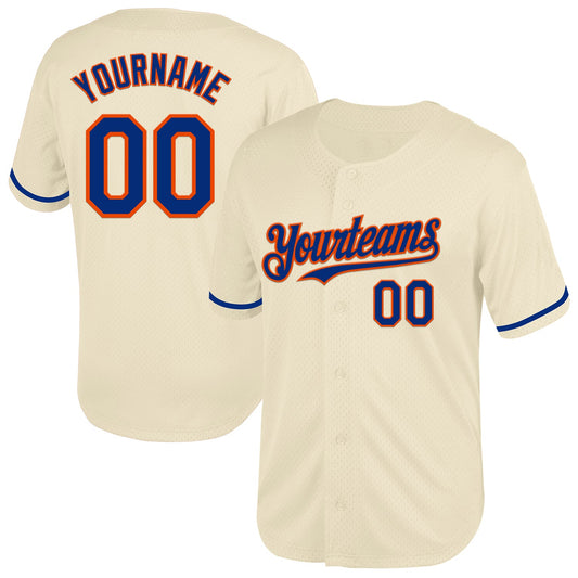 Custom Cream Royal-Orange Mesh Authentic Throwback Baseball Jersey - Main View
