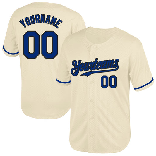 Custom Cream Royal-Black Mesh Authentic Throwback Baseball Jersey - Main View