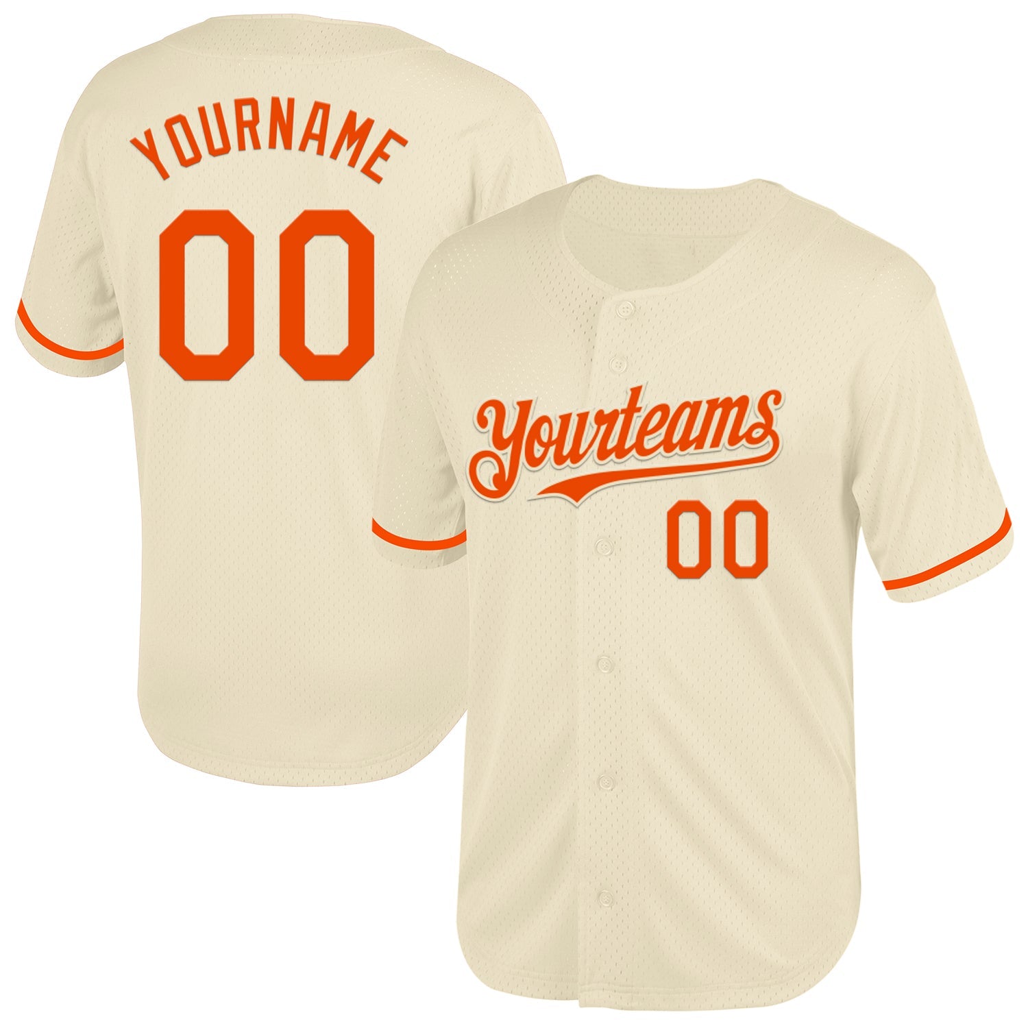 Custom Cream Orange Mesh Authentic Throwback Baseball Jersey - Main View