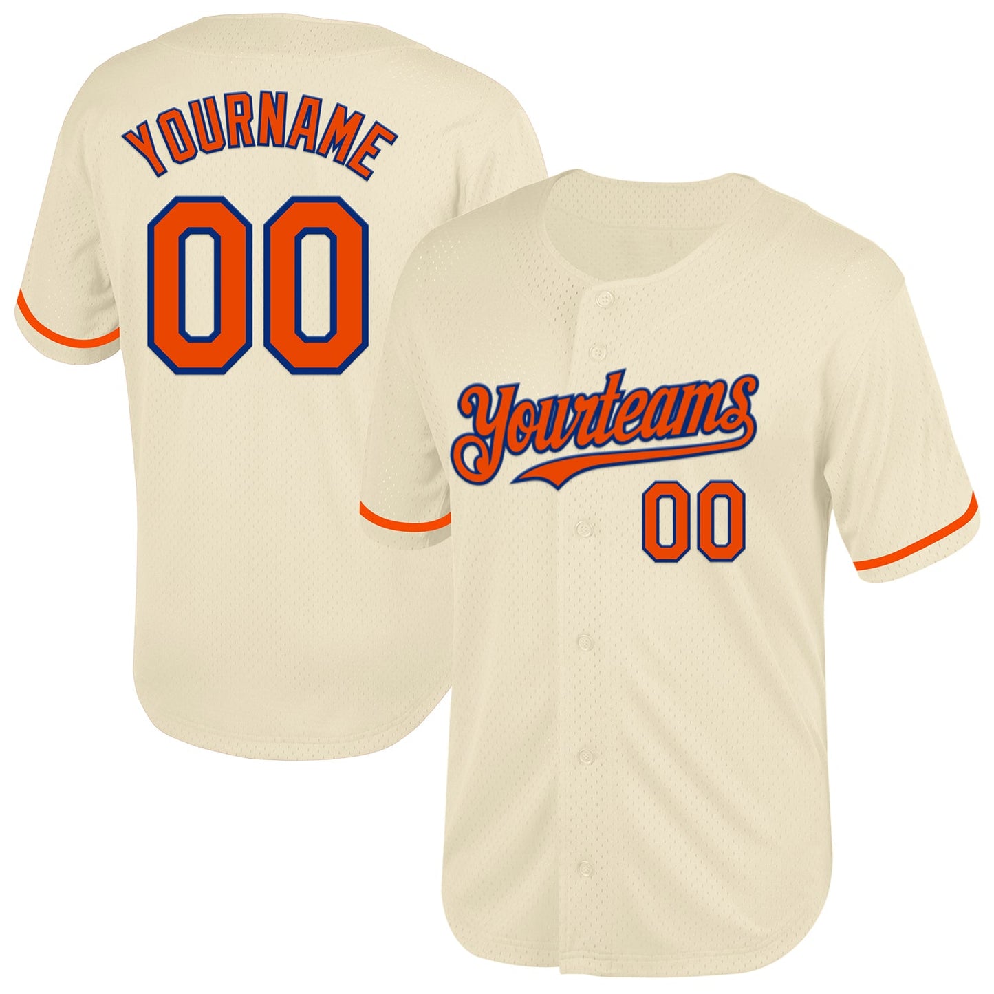 Custom Cream Orange-Royal Mesh Authentic Throwback Baseball Jersey - Main View