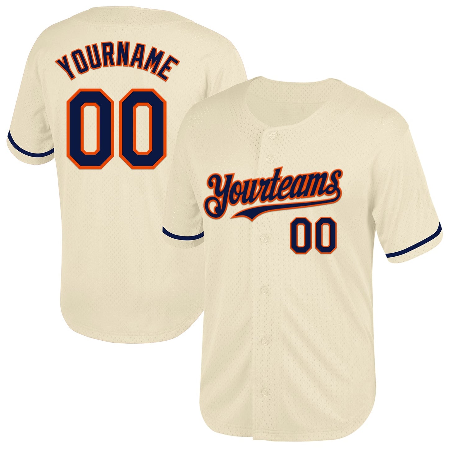 Custom Cream Navy-Orange Mesh Authentic Throwback Baseball Jersey - Main View