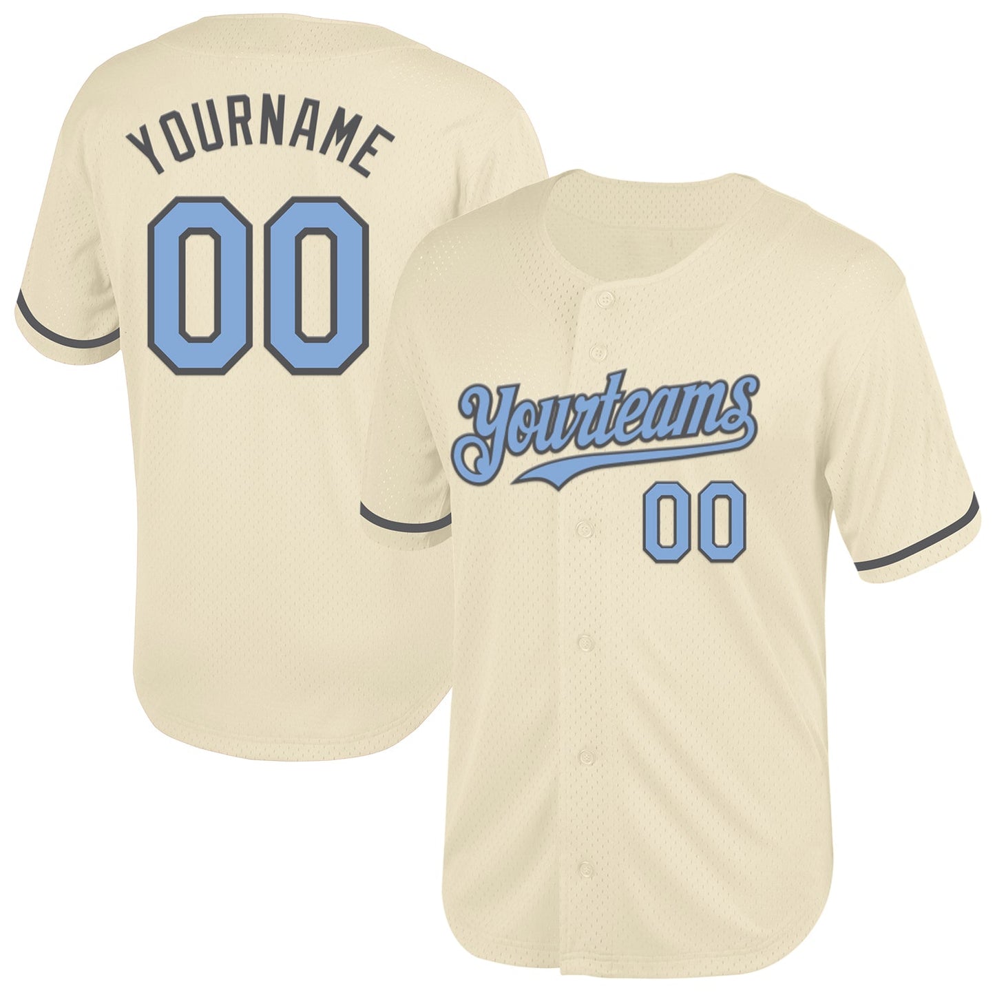 Custom Cream Light Blue-Steel Gray Mesh Authentic Throwback Baseball Jersey - Main View
