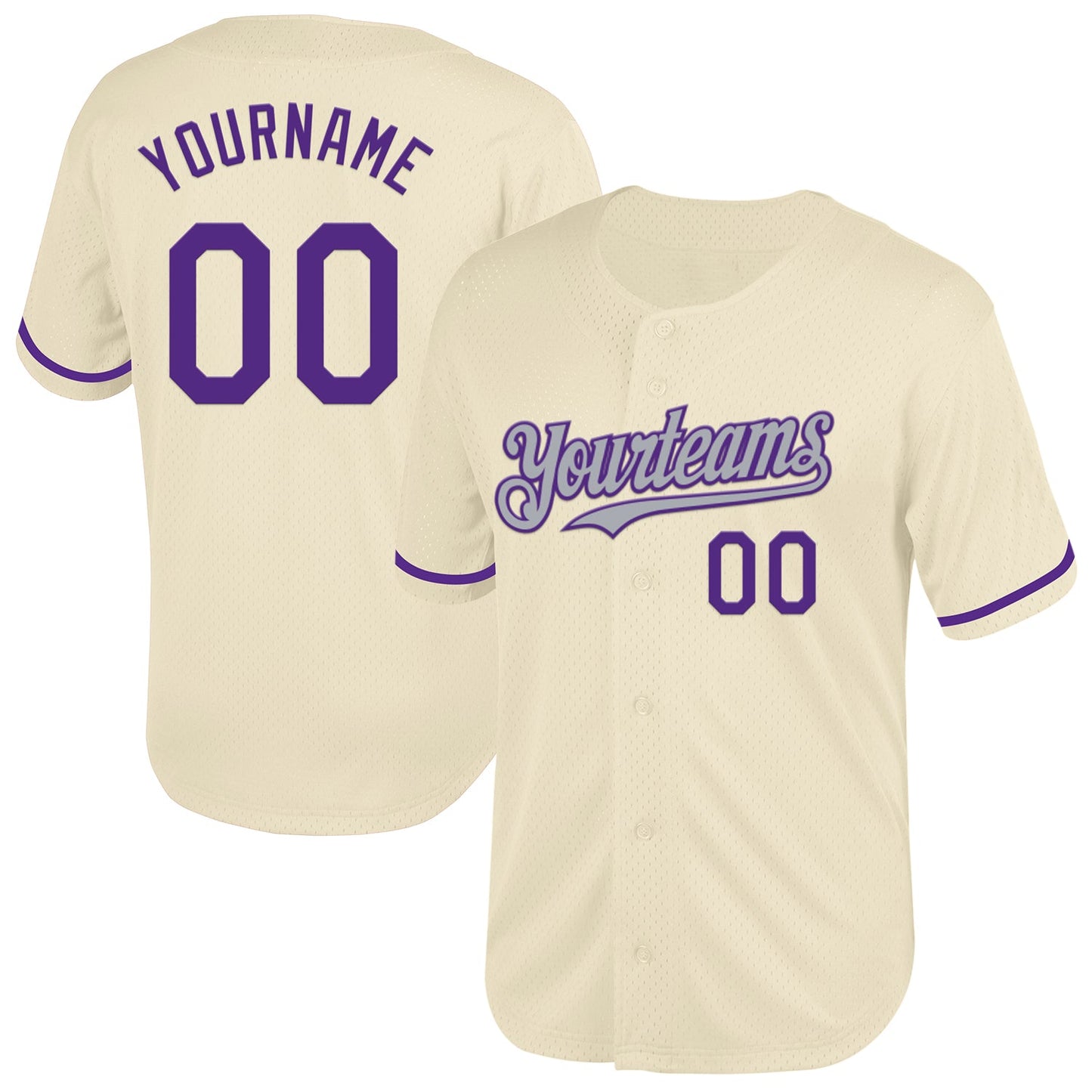 Custom Cream Purple-Gray Mesh Authentic Throwback Baseball Jersey - Main View