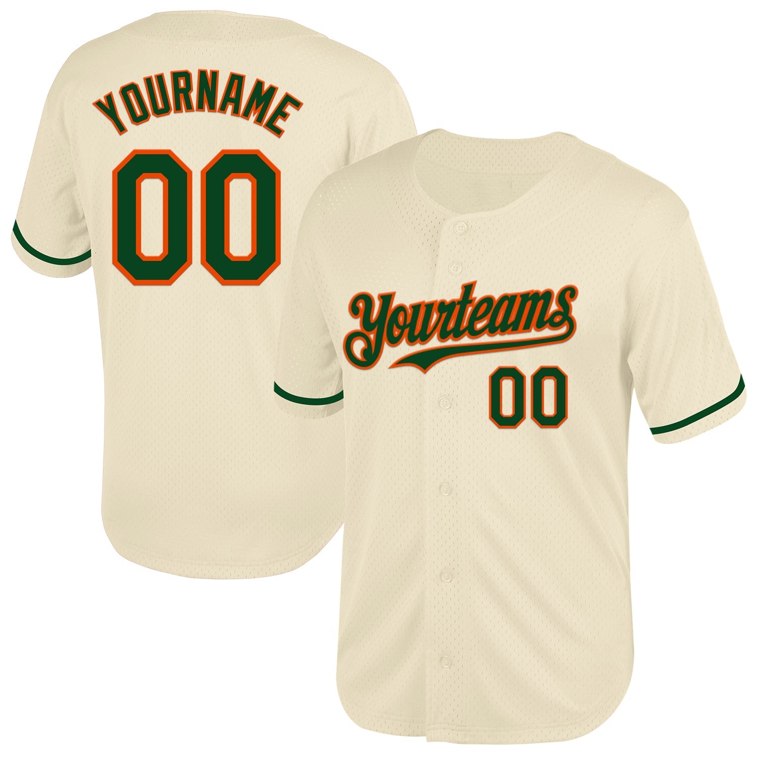 Custom Cream Green-Orange Mesh Authentic Throwback Baseball Jersey - Main View
