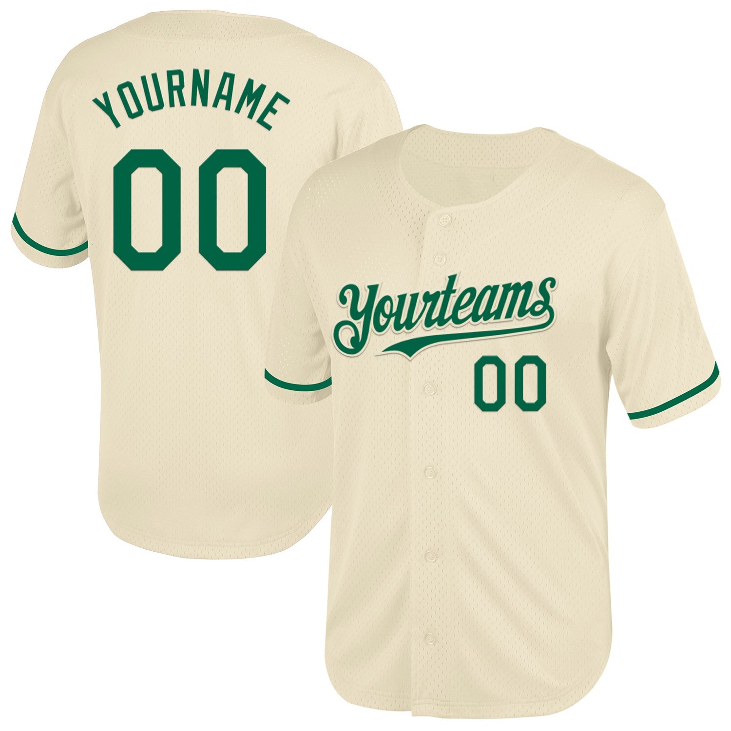 Custom Cream Kelly Green Mesh Authentic Throwback Baseball Jersey - Main View