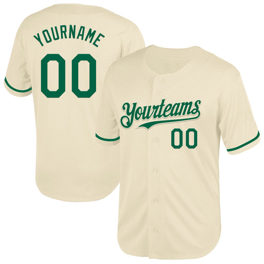 Custom Cream Kelly Green Mesh Authentic Throwback Baseball Jersey - Main View