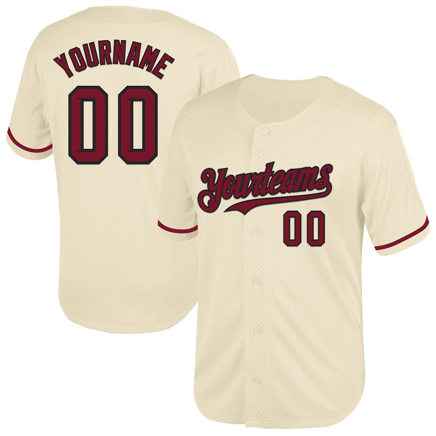 Custom Cream Crimson-Black Mesh Authentic Throwback Baseball Jersey - Main View