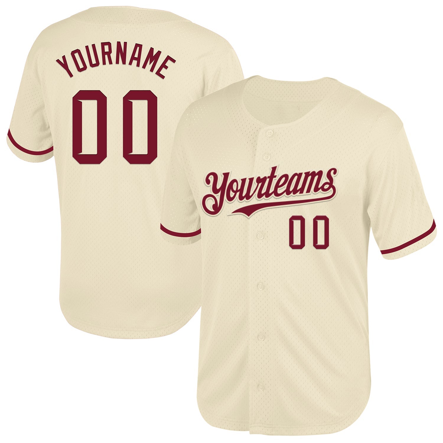Custom Cream Crimson Mesh Authentic Throwback Baseball Jersey - Main View