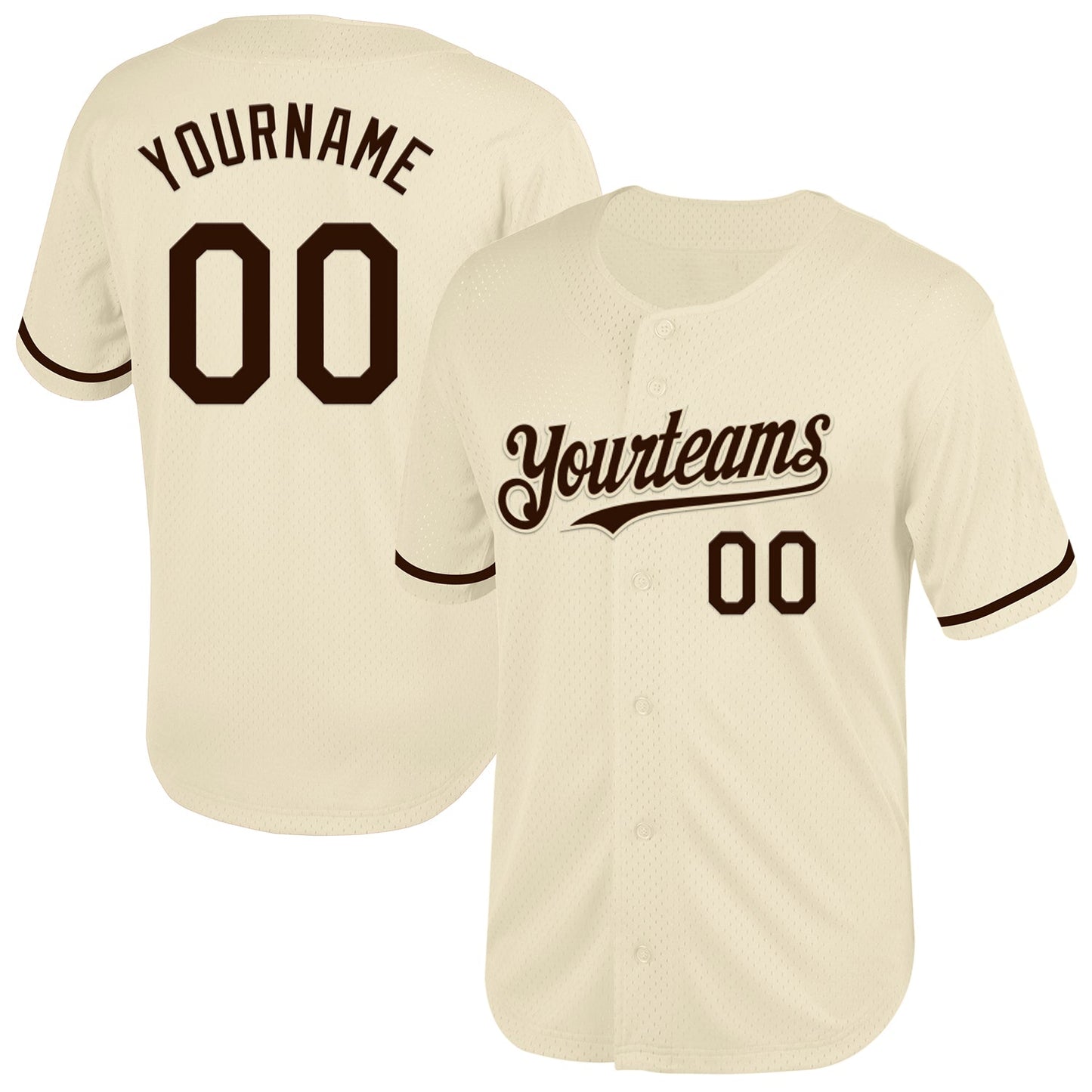 Custom Cream Brown Mesh Authentic Throwback Baseball Jersey - Main View