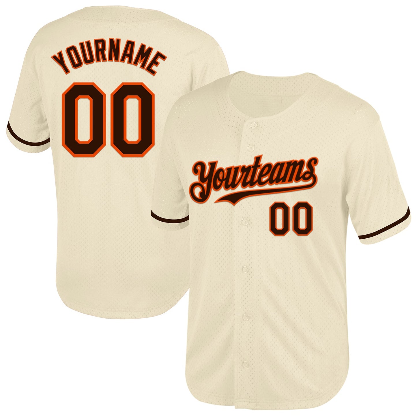 Custom Cream Brown-Orange Mesh Authentic Throwback Baseball Jersey - Main View
