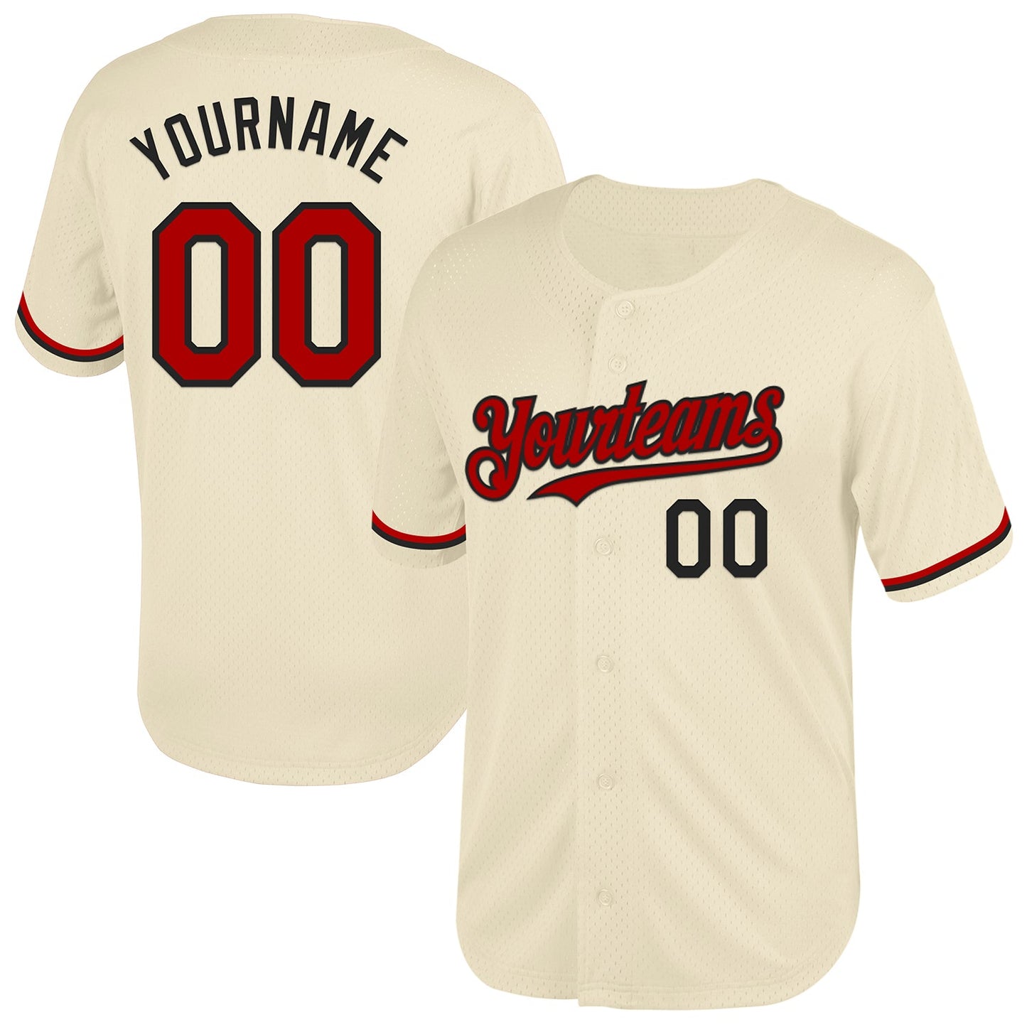 Custom Cream Red-Black Mesh Authentic Throwback Baseball Jersey - Main View