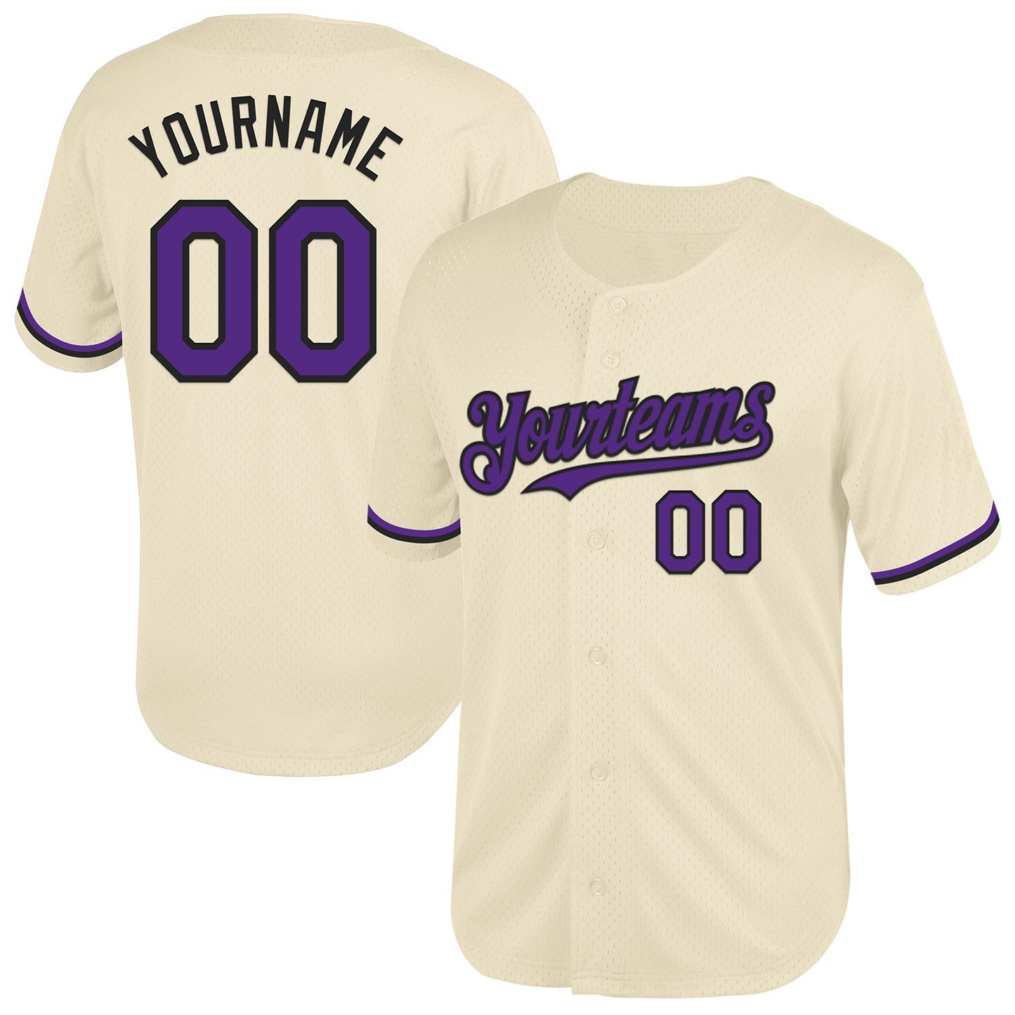 Custom Cream Purple-Black Mesh Authentic Throwback Baseball Jersey - Main View