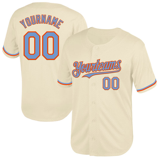 Custom Cream Powder Blue-Orange Mesh Authentic Throwback Baseball Jersey - Main View