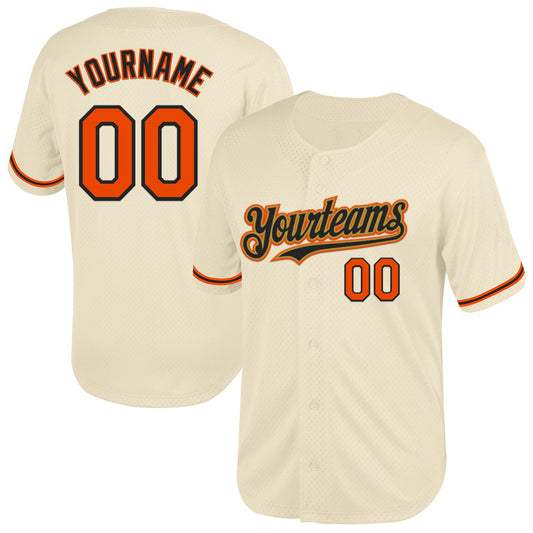 Custom Cream Orange Black-Old Gold Mesh Authentic Throwback Baseball Jersey - Main View