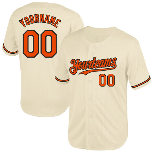 Custom Cream Orange-Black Mesh Authentic Throwback Baseball Jersey - Main View