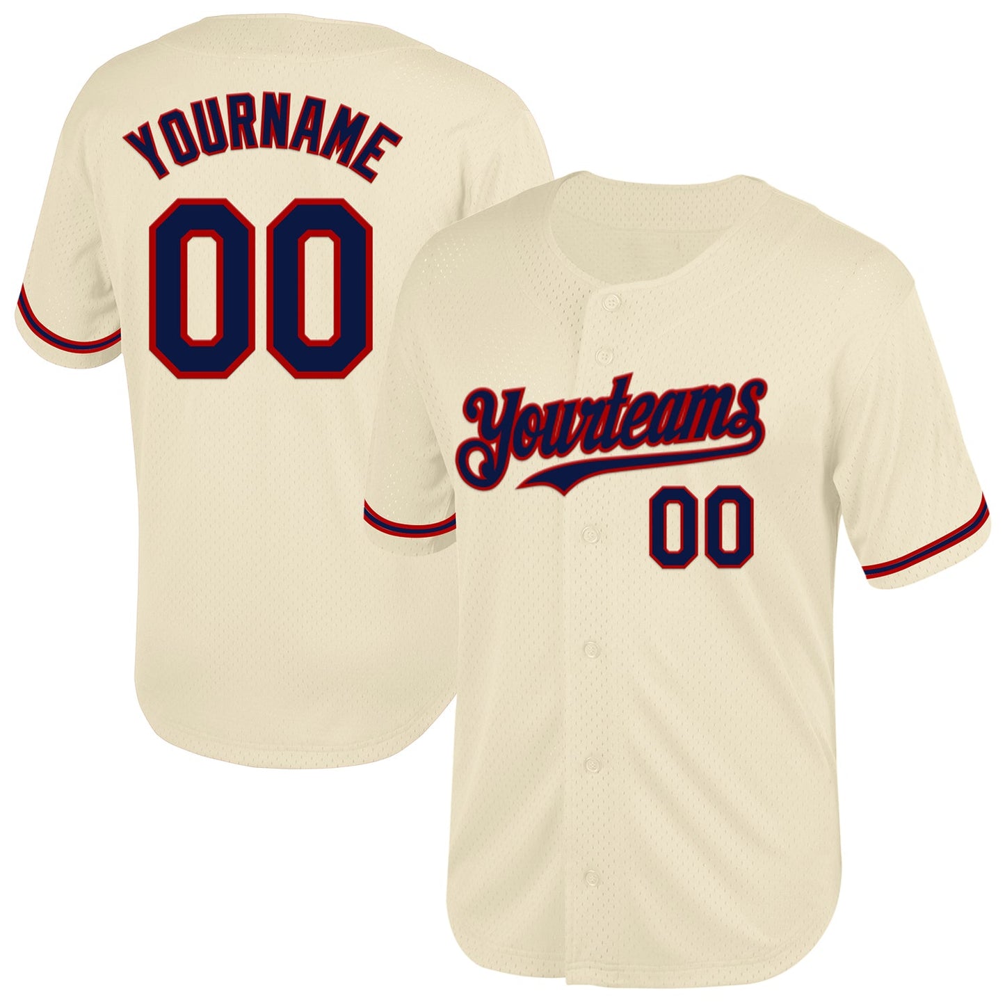 Custom Cream Navy-Red Mesh Authentic Throwback Baseball Jersey - Main View
