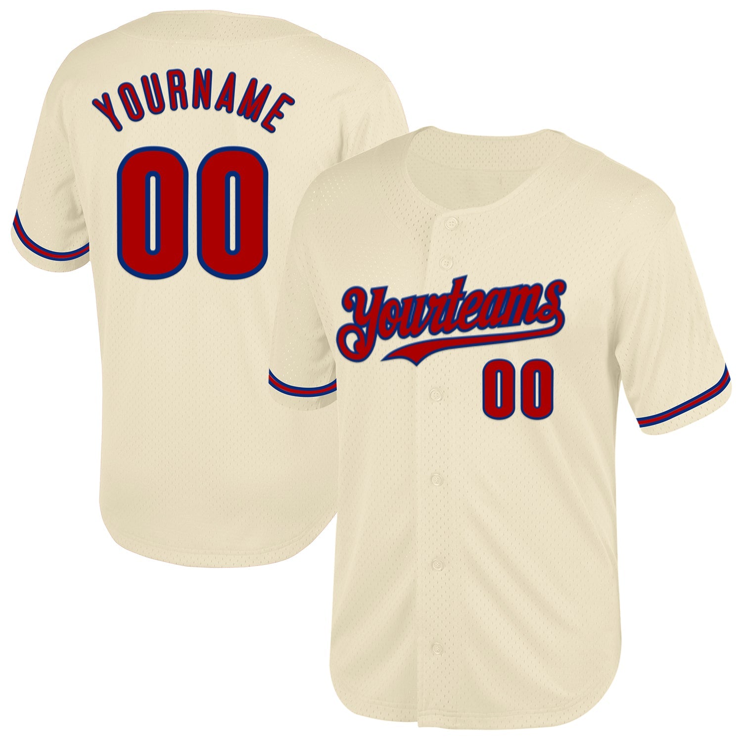 Custom Cream Red-Royal Mesh Authentic Throwback Baseball Jersey - Main View