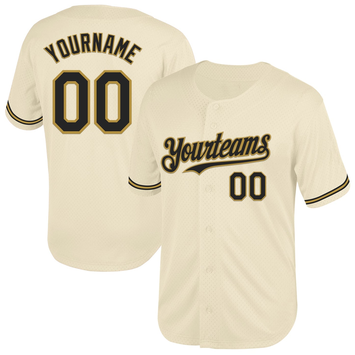 Custom Cream Black-Old Gold Mesh Authentic Throwback Baseball Jersey - Main View