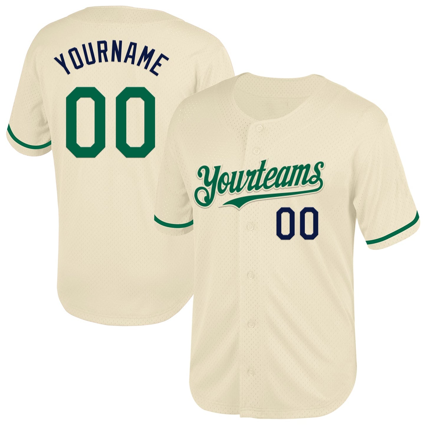 Custom Cream Kelly Green-Navy Mesh Authentic Throwback Baseball Jersey - Main View