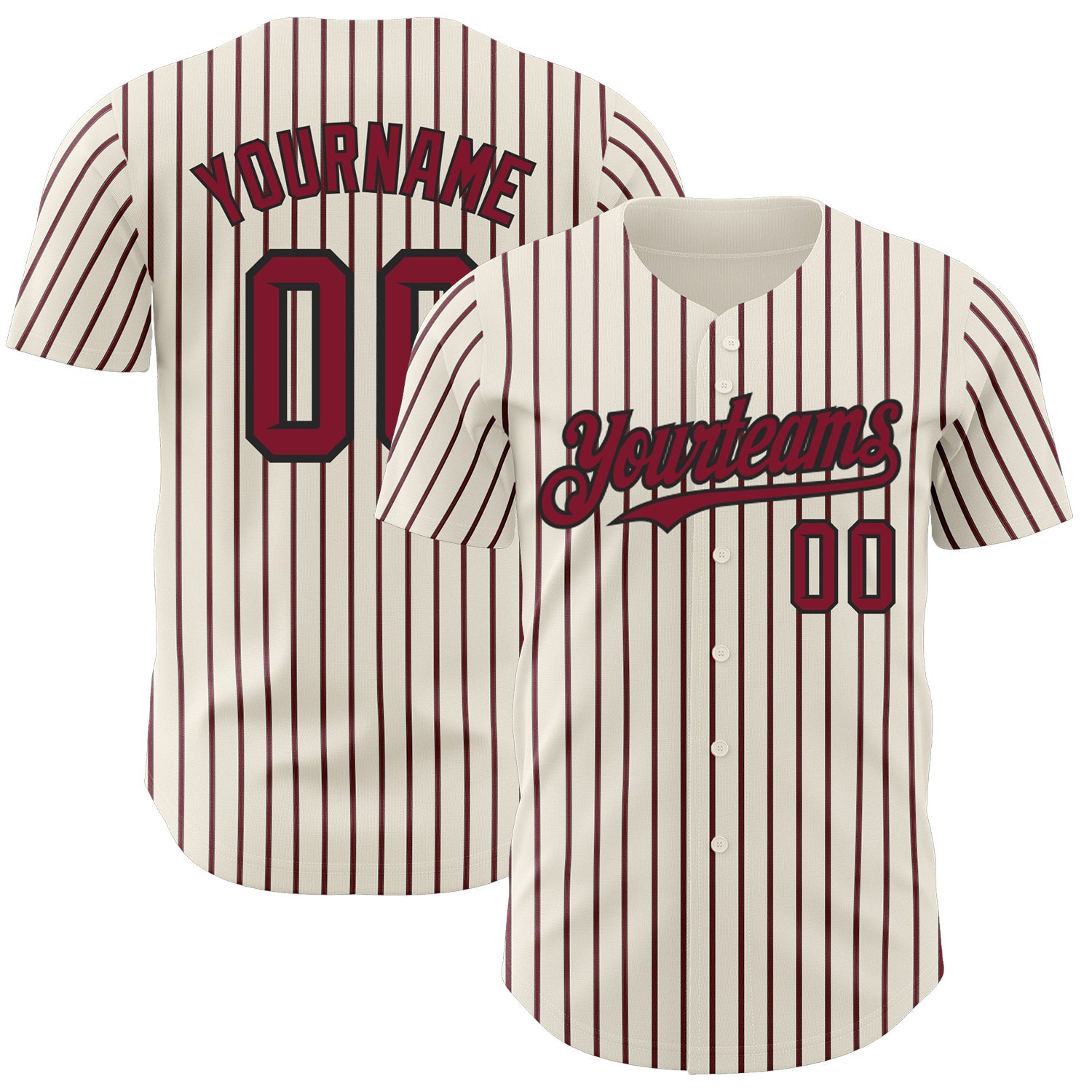 Custom Cream (Black Crimson Pinstripe) Crimson-Black Authentic Baseball Jersey - Main View