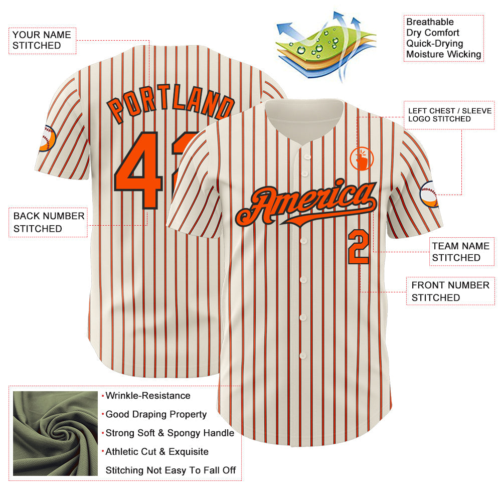 Custom Cream (Black Orange Pinstripe) Orange-Black Authentic Baseball Jersey view 3