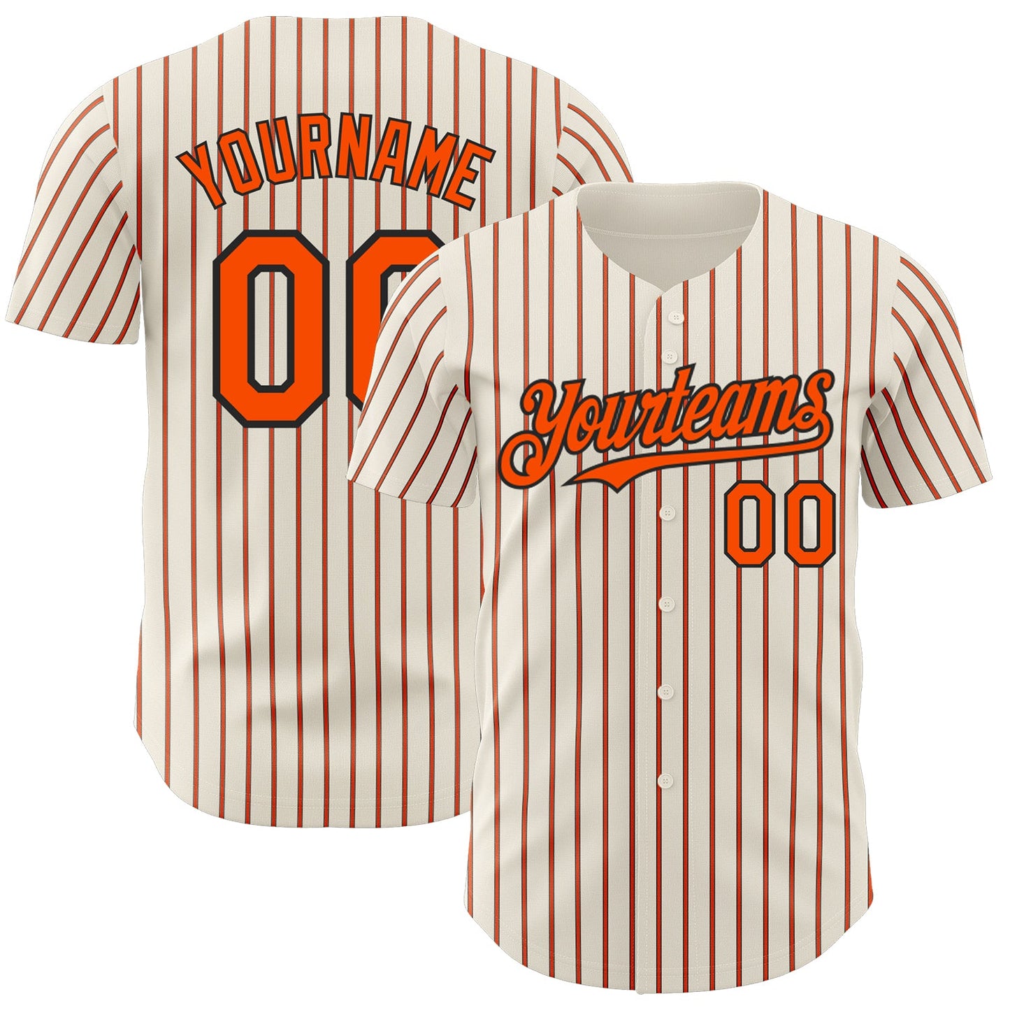 Custom Cream (Black Orange Pinstripe) Orange-Black Authentic Baseball Jersey - Main View