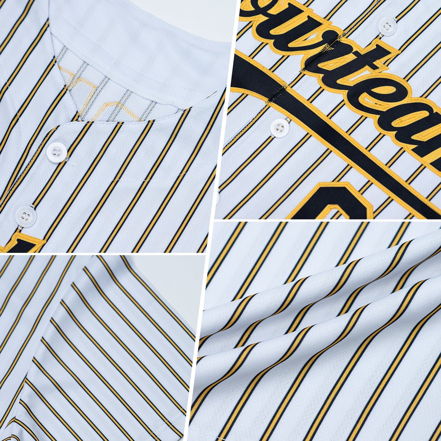 Custom Cream (Black Gold Pinstripe) Black-Gold Authentic Baseball Jersey view 2