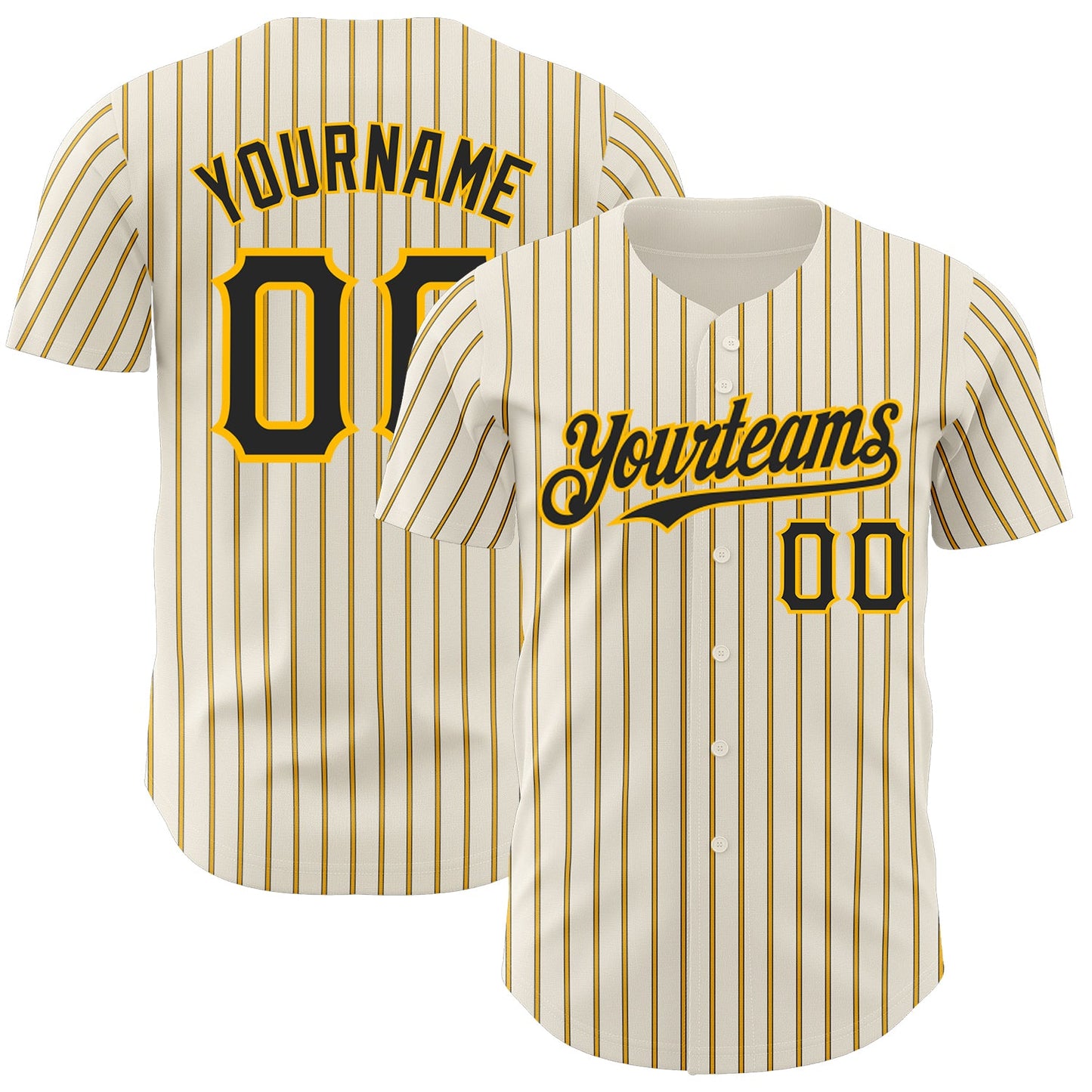 Custom Cream (Black Gold Pinstripe) Black-Gold Authentic Baseball Jersey - Main View