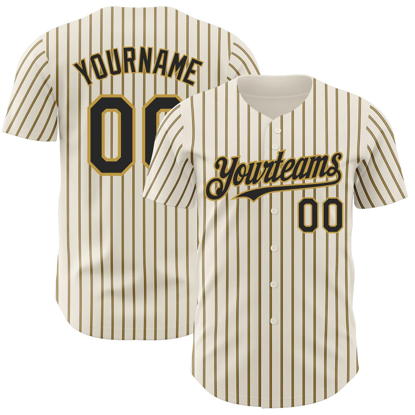 Custom Cream (Black Old Gold Pinstripe) Black-Old Gold Authentic Baseball Jersey - Main View