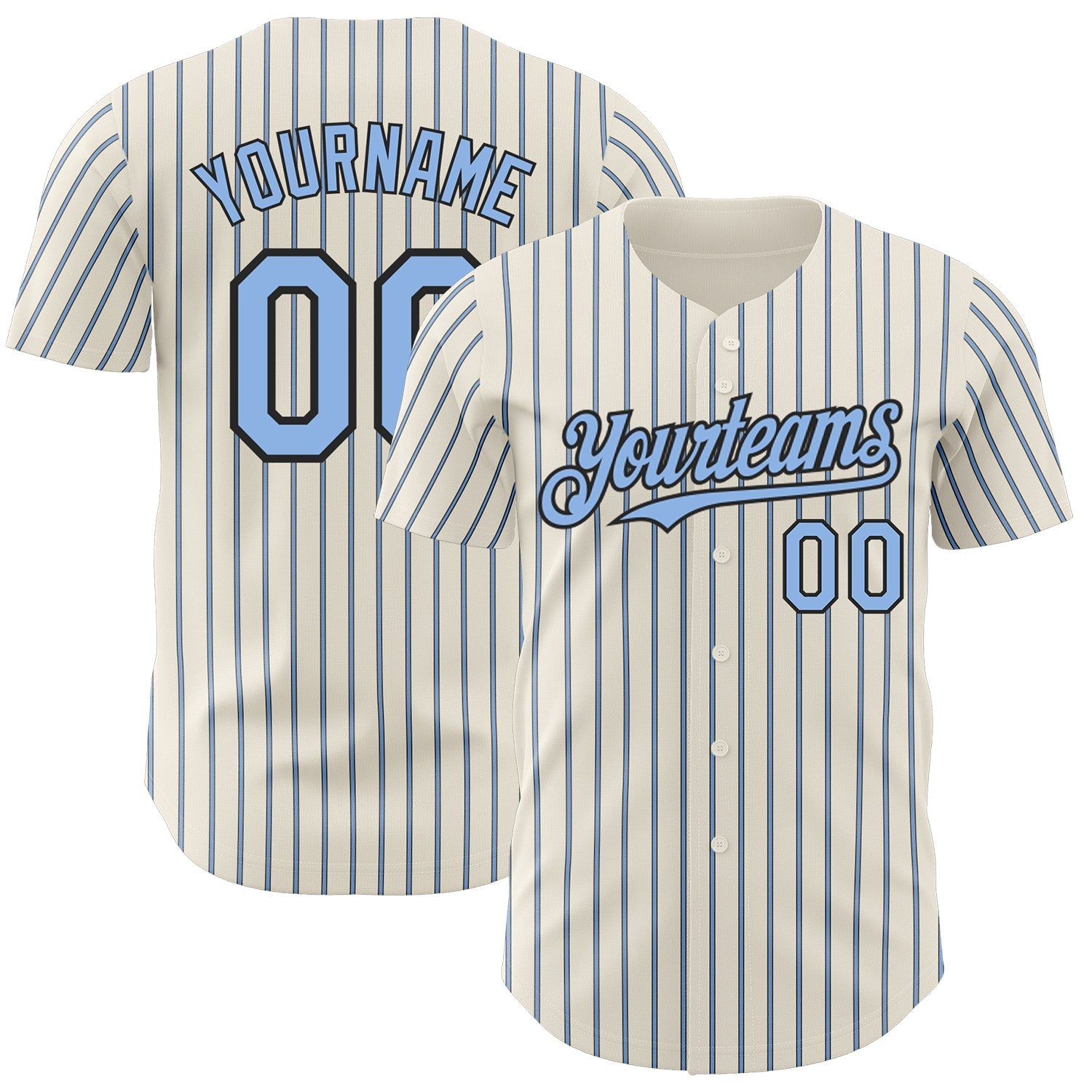 Custom Cream (Black Light Blue Pinstripe) Light Blue-Black Authentic Baseball Jersey - Main View