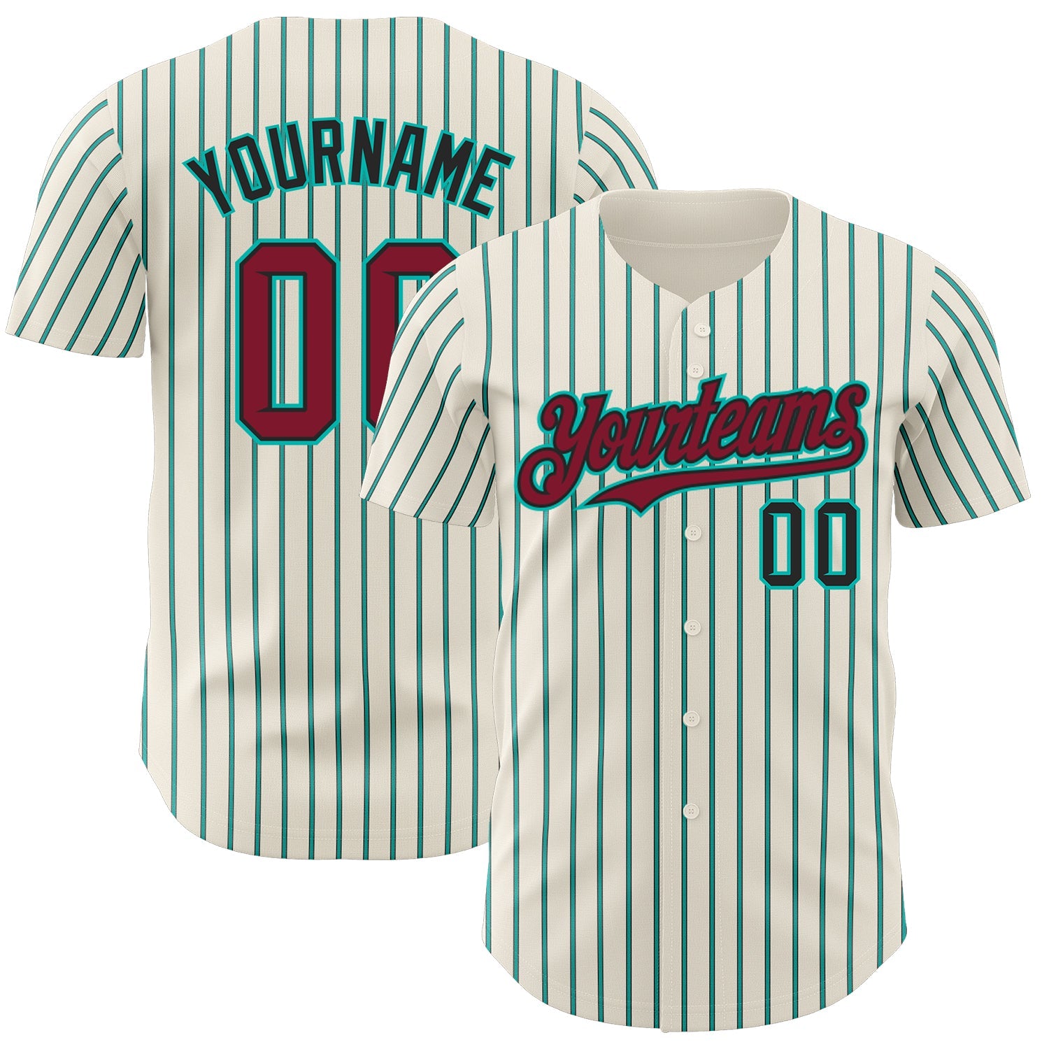 Custom Cream (Black Aqua Pinstripe) Crimson Black-Aqua Authentic Baseball Jersey - Main View