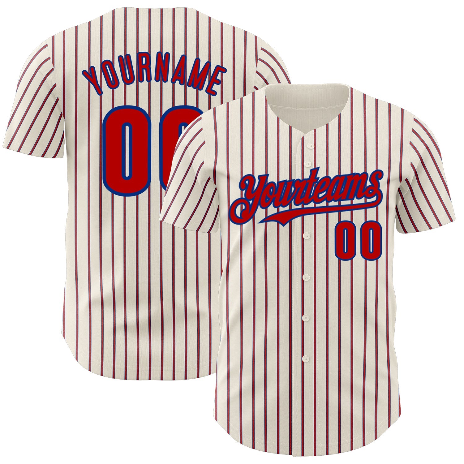 Custom Cream (Royal Red Pinstripe) Red-Royal Authentic Baseball Jersey - Main View