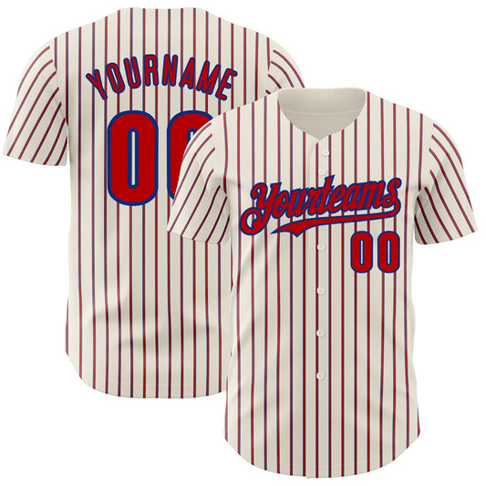 Custom Cream (Royal Red Pinstripe) Red-Royal Authentic Baseball Jersey - Main View