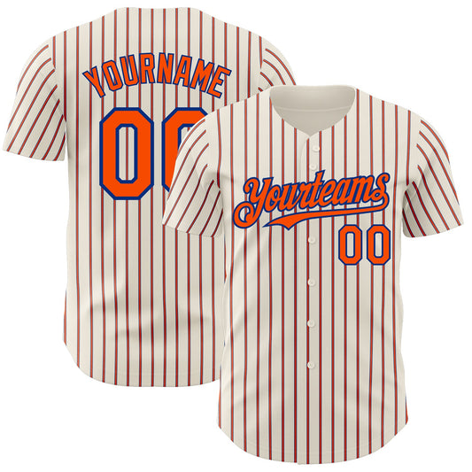 Custom Cream (Royal Orange Pinstripe) Orange-Royal Authentic Baseball Jersey - Main View