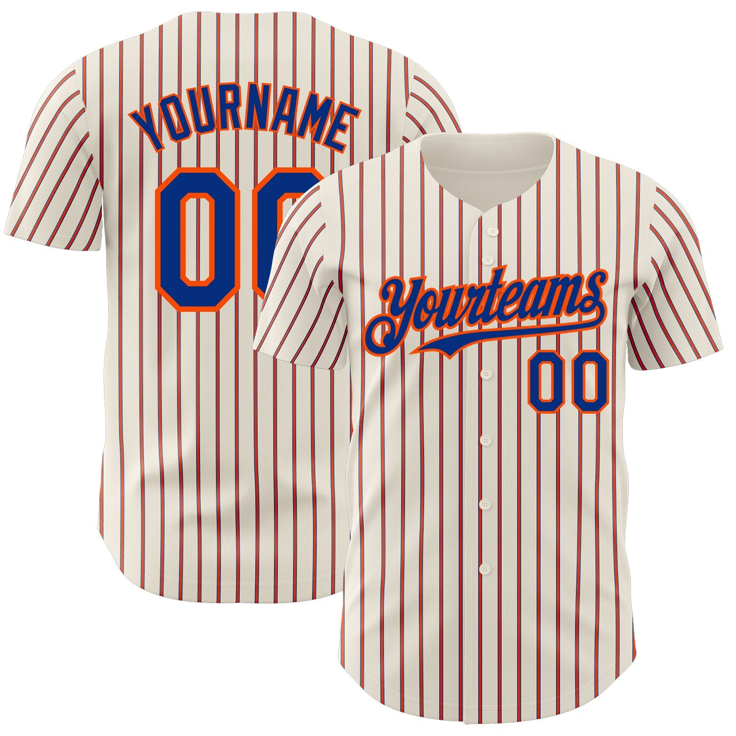 Custom Cream (Royal Orange Pinstripe) Royal-Orange Authentic Baseball Jersey - Main View