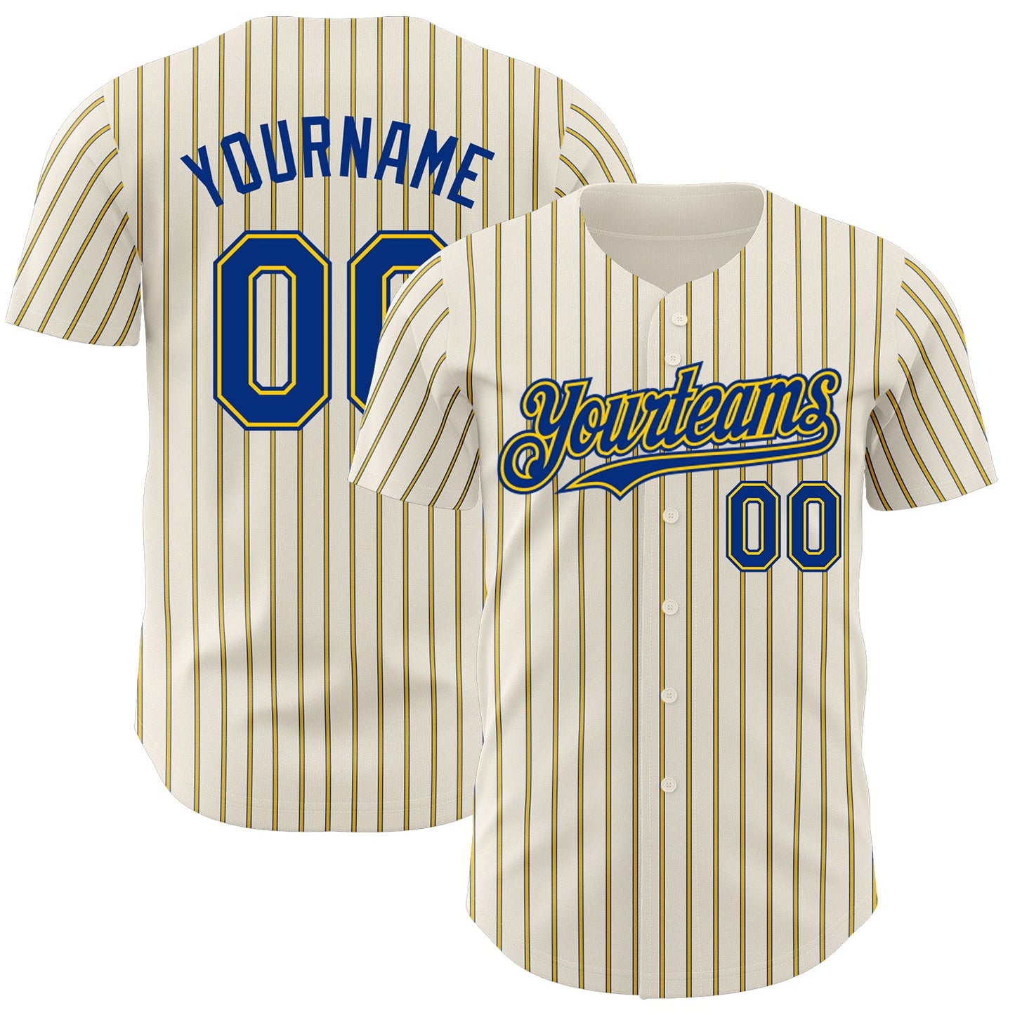 Custom Cream (Royal Yellow Pinstripe) Royal-Yellow Authentic Baseball Jersey - Main View