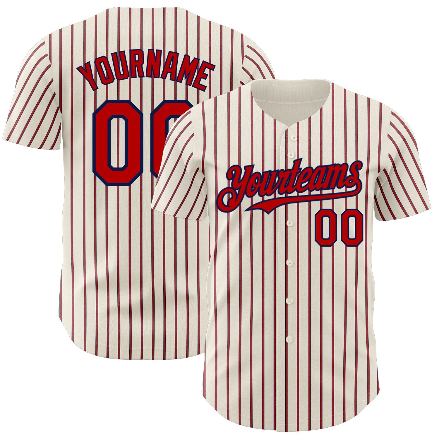 Custom Cream (Navy Red Pinstripe) Red-Navy Authentic Baseball Jersey - Main View