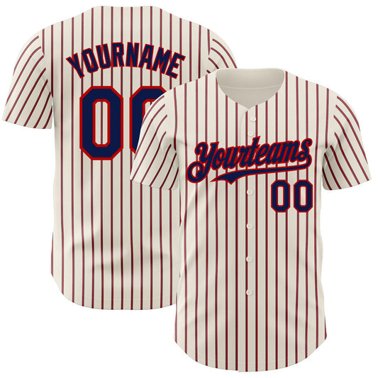 Custom Cream (Navy Red Pinstripe) Navy-Red Authentic Baseball Jersey - Main View