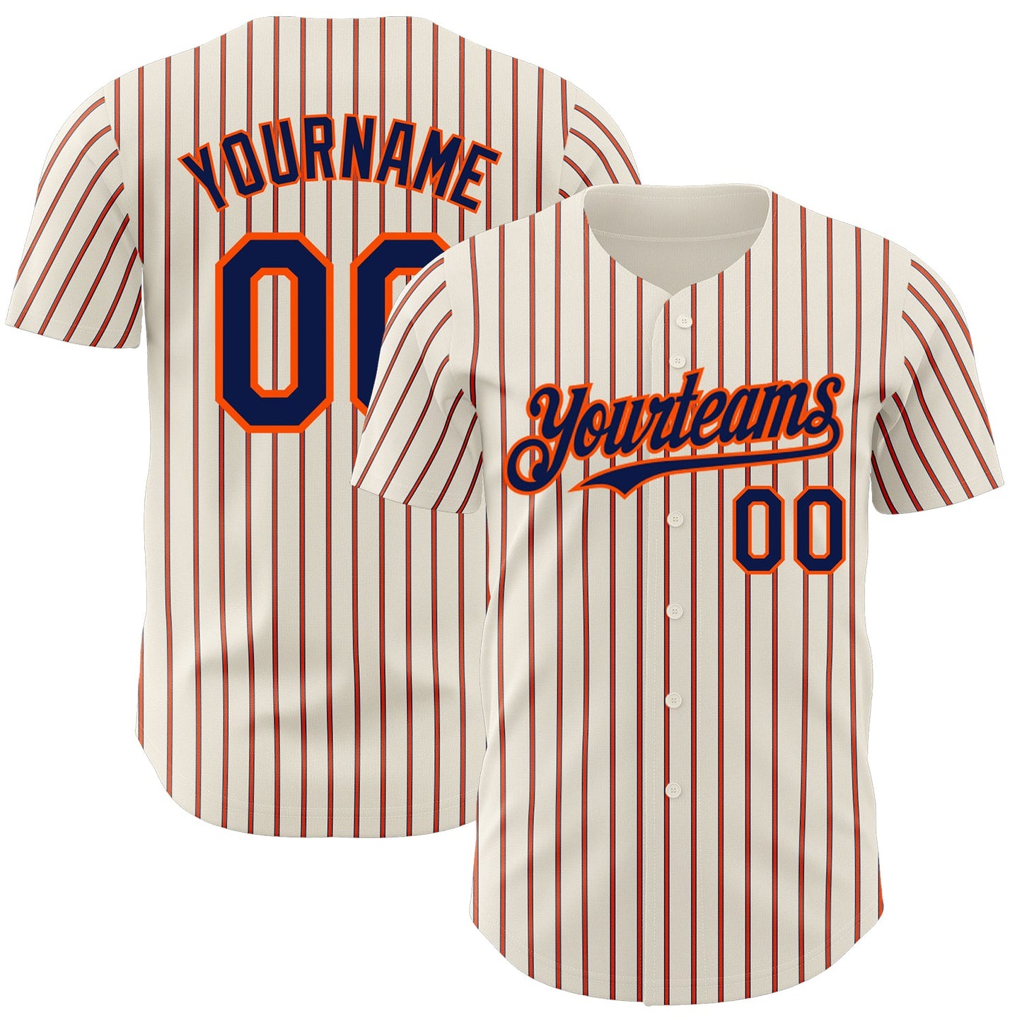 Custom Cream (Navy Orange Pinstripe) Navy-Orange Authentic Baseball Jersey - Main View