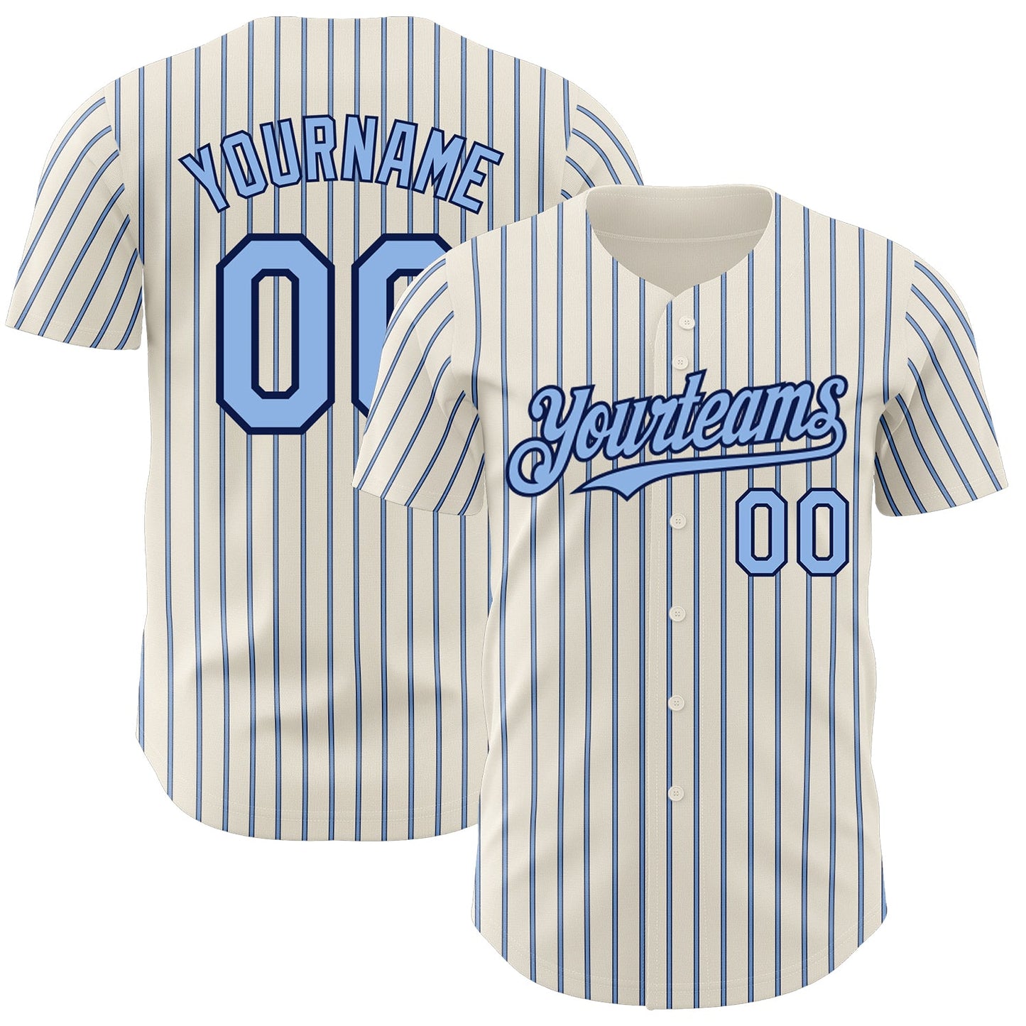 Custom Cream (Navy Light Blue Pinstripe) Light Blue-Navy Authentic Baseball Jersey - Main View