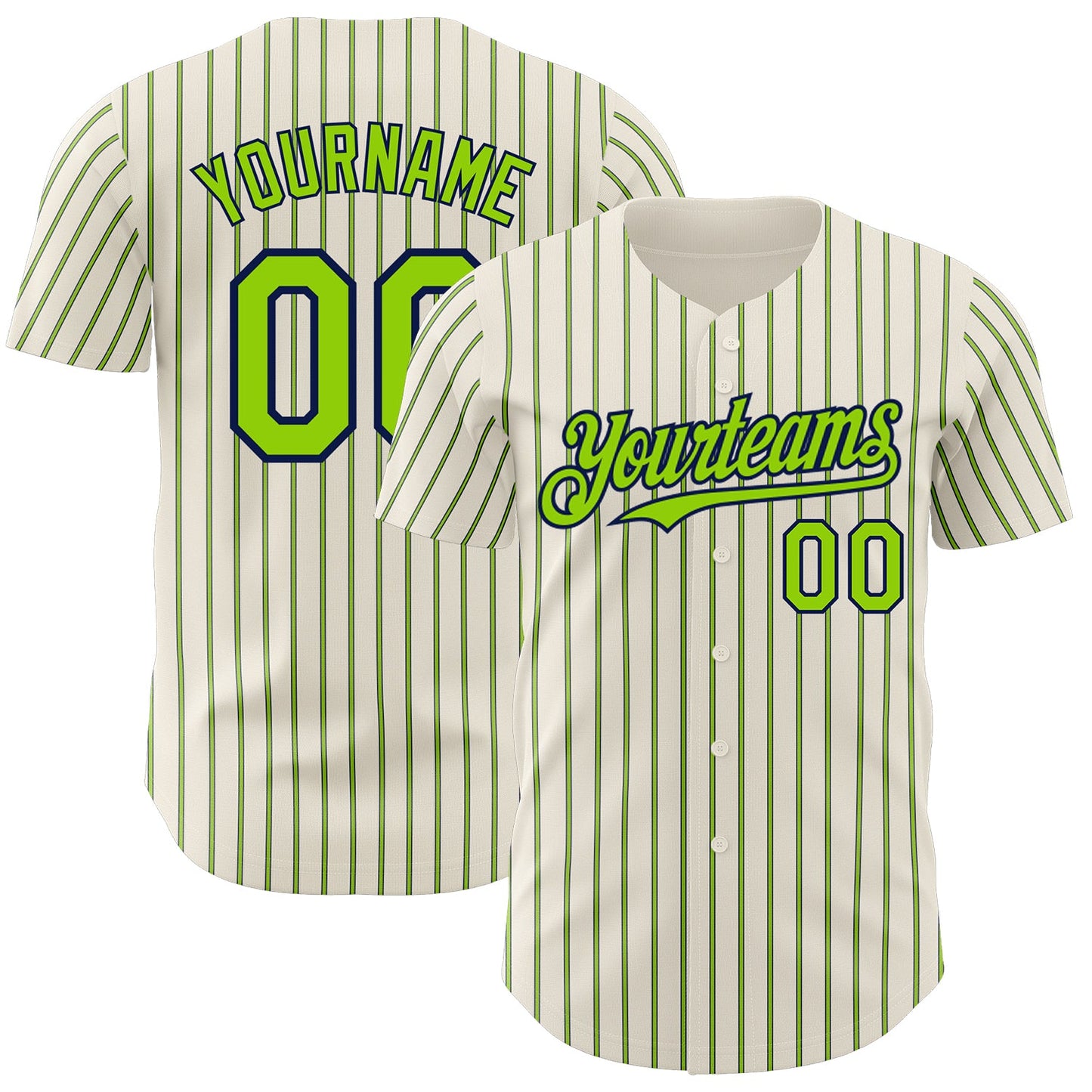 Custom Cream (Navy Neon Green Pinstripe) Neon Green-Navy Authentic Baseball Jersey - Main View