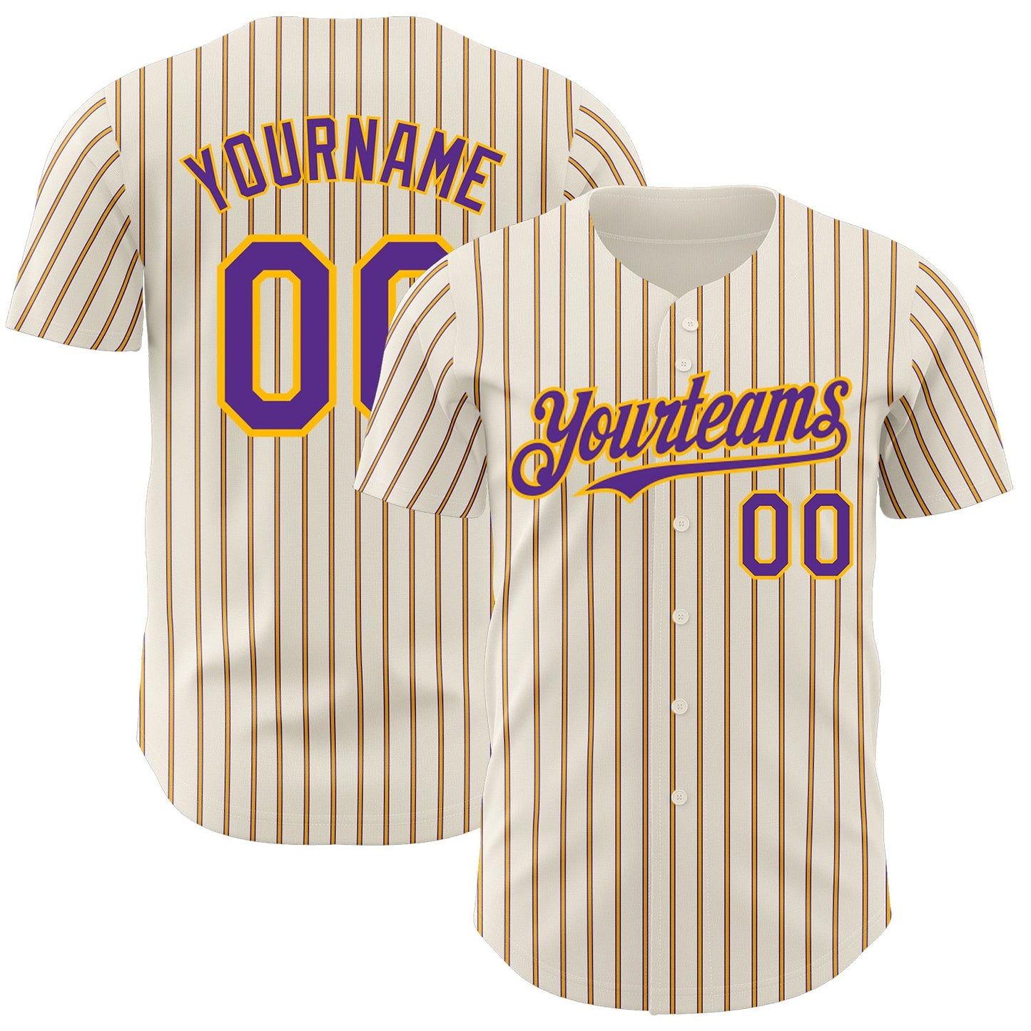Custom Cream (Purple Gold Pinstripe) Purple-Gold Authentic Baseball Jersey - Main View