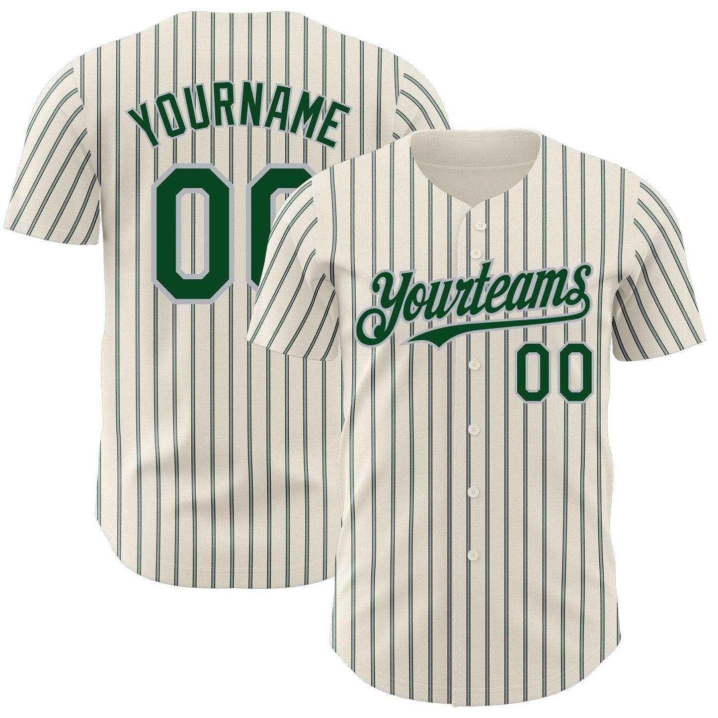 Custom Cream (Green Gray Pinstripe) Green-Gray Authentic Baseball Jersey - Main View