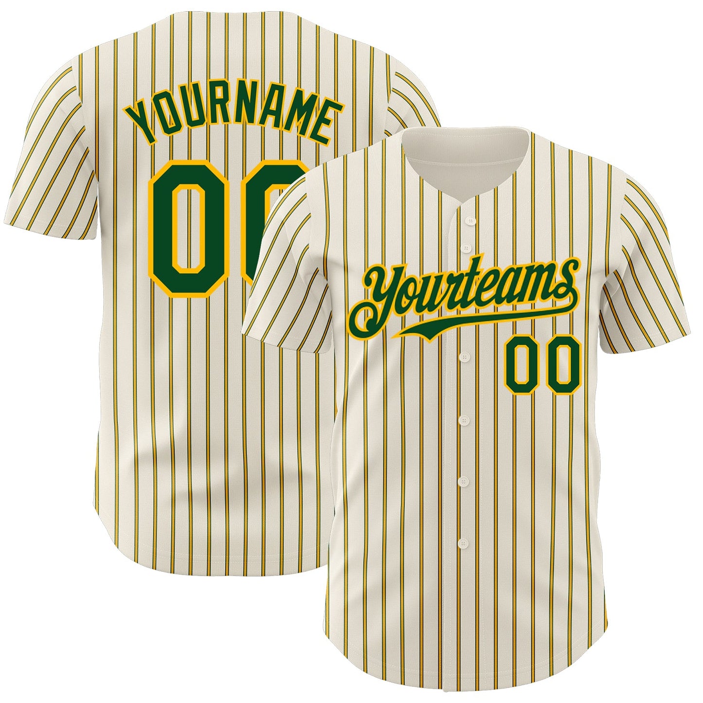 Custom Cream (Green Gold Pinstripe) Green-Gold Authentic Baseball Jersey - Main View