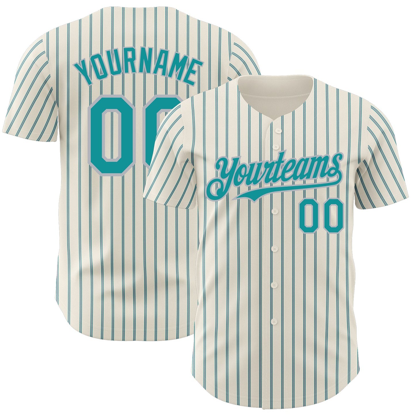 Custom Cream (Teal Gray Pinstripe) Teal-Gray Authentic Baseball Jersey - Main View