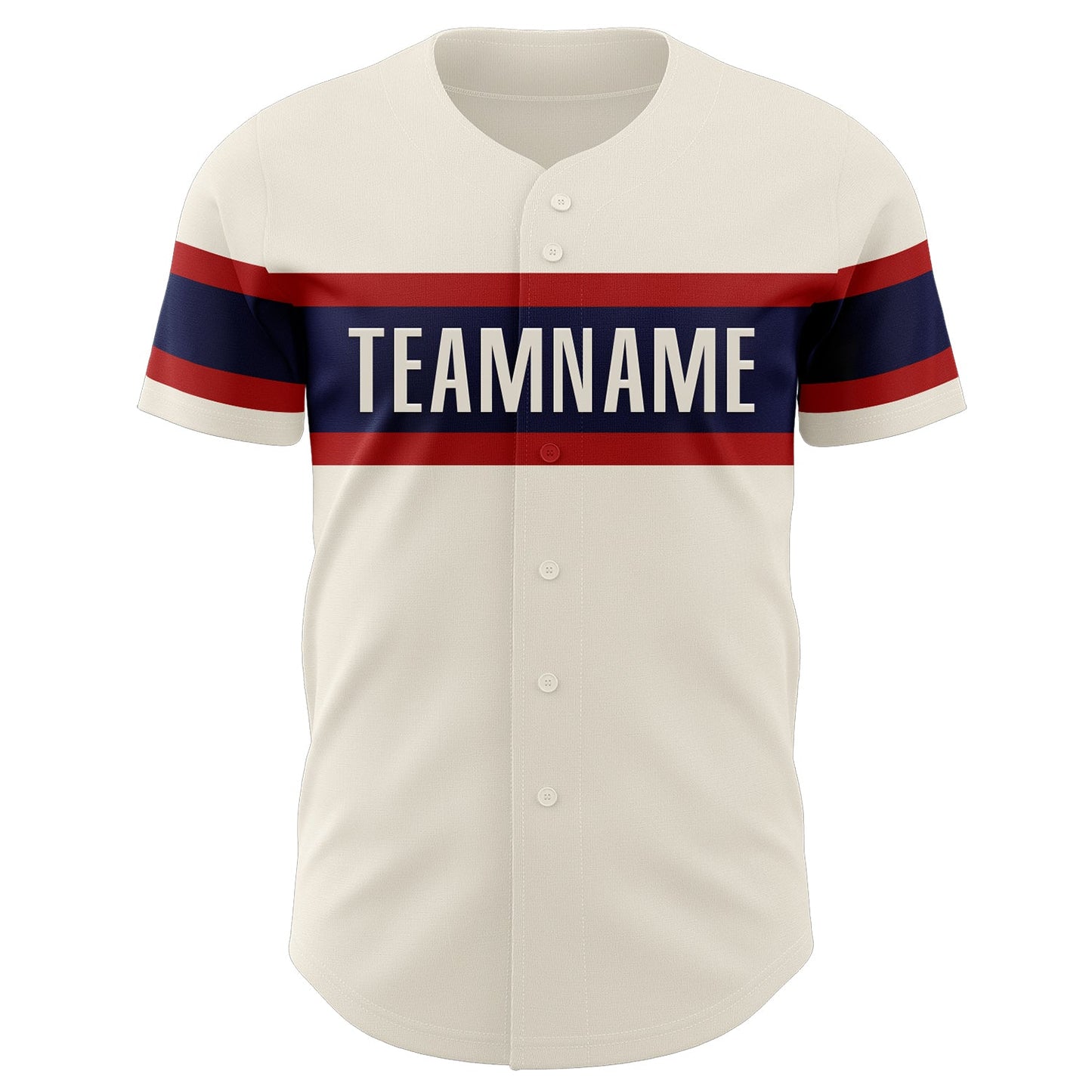 Custom Cream Red-Navy Authentic Baseball Jersey view 2