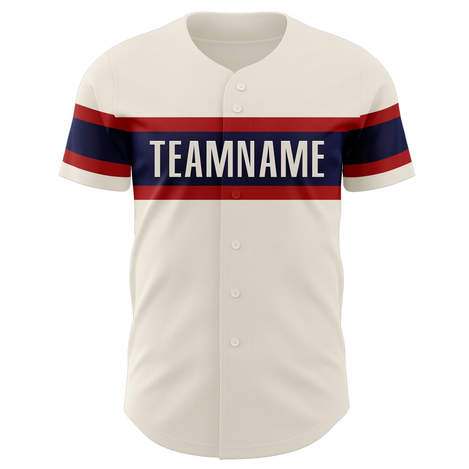 Custom Cream Red-Navy Authentic Baseball Jersey view 2